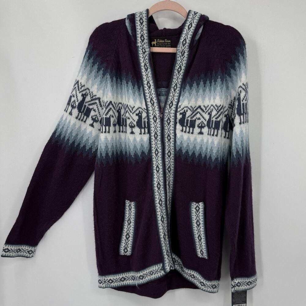 DebrAnn Weiss Alpaca Hooded Zip Cardigan Women L Fletch Purple Fashion Forum NWT - Picture 7 of 11